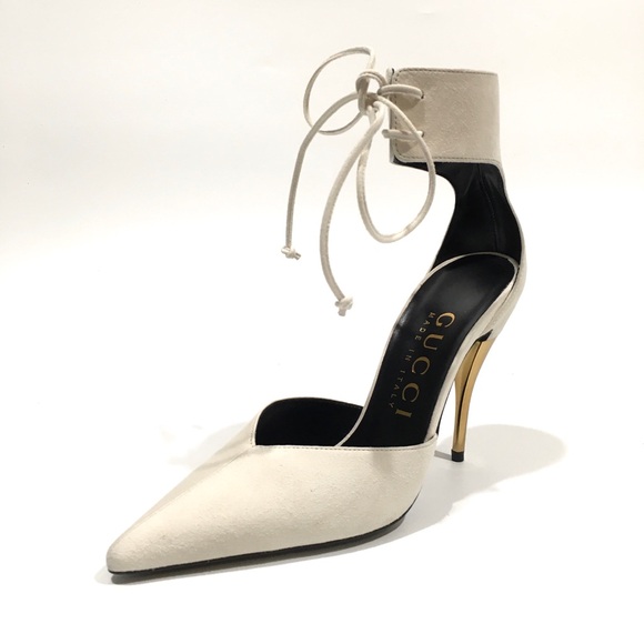 GUCCI PRISCILA ANKLE CUFF PUMPS -LEATHER AND SUEDE -WHITE -US 7.5 -NEW - Picture 2 of 13